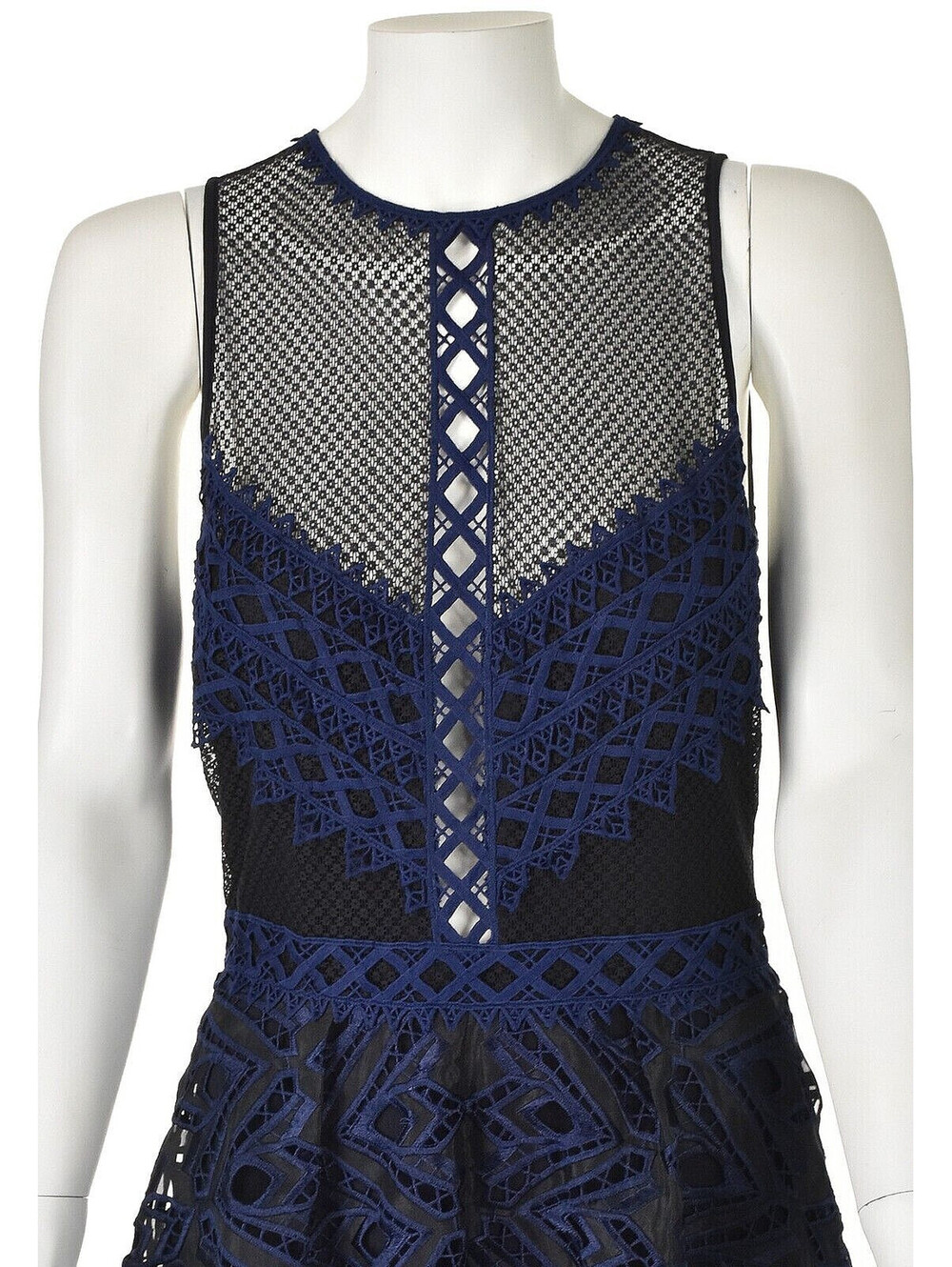 JONATHAN SIMKHAI Blue and Black Lace Fit & Flare Midi Dress, SZ 6 - Picture 5 of 7
